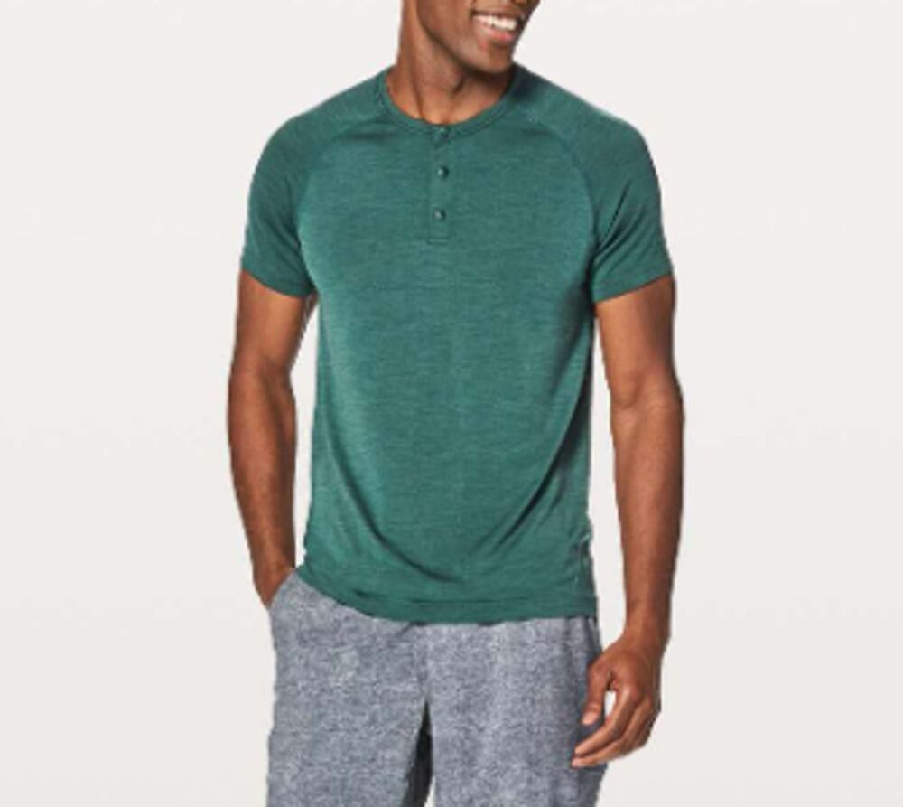 Lululemon Metal Vent Tech Short Sleeve Henley Shirt Men's XL Green Training BB5
